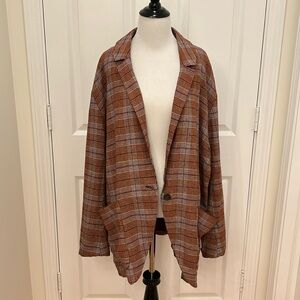 Free People Simply Plaid Pomegranate Oversized Blazer L. Fabulous! Like New ❤️🧡
